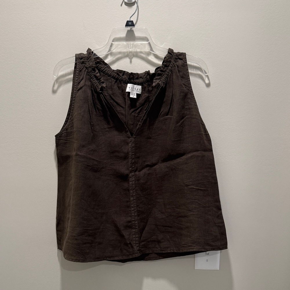 Velvet by Graham & Spencer Brown Ruffle-Trim Sleeveless Tank
